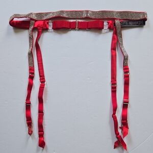 Victoria's Secret Red Satin and Rhinestone  Garter Panty Belt RED